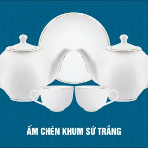 Bộ ấm chén khum sứ trắng trơn