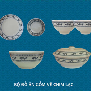 Bộ đồ ăn vẽ chim lạc gốm chu đậu