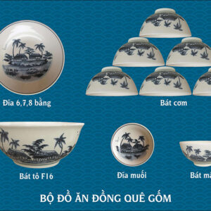 Bộ đồ ăn vẽ đồng quê gốm chu đậu