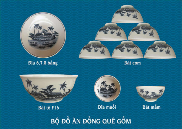 Bộ đồ ăn vẽ đồng quê gốm chu đậu