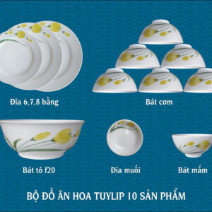 Bộ đồ ăn vẽ hoa tuylip gốm chu đậu